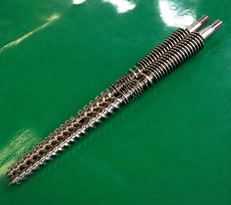 intermeshing conical twin screws