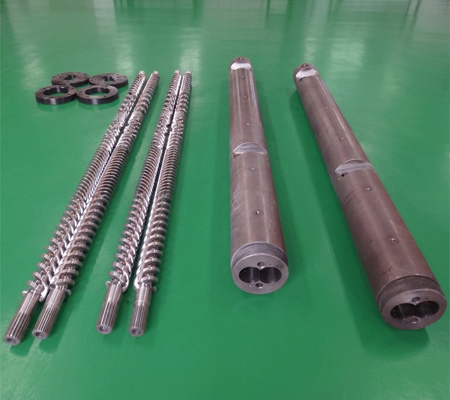 counter-rotating twin screws and barrels