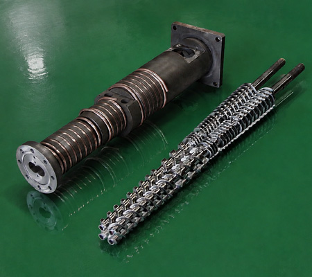 conical twin screws and barrel