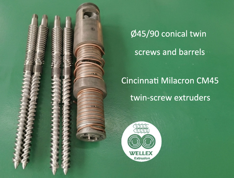 Cincinnati Milacron CM45 conical twin screws and barrels